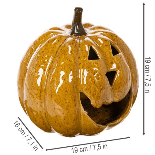 Keramisk græskar med ansigt, LED-dekoration, Halloween, 19 cm | Floristik24.dk