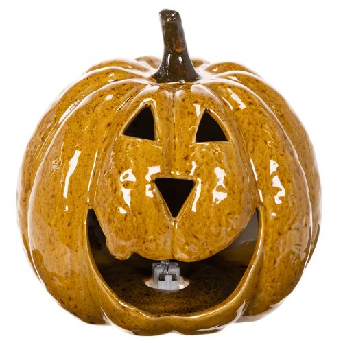 Keramisk græskar med ansigt, LED-dekoration, Halloween, 19 cm | Floristik24.dk