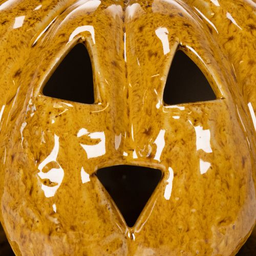 Keramisk græskar med ansigt, LED-dekoration, Halloween, 19 cm | Floristik24.dk