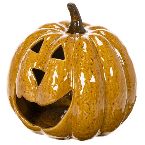 Keramisk græskar med ansigt, LED-dekoration, Halloween, 19 cm | Floristik24.dk