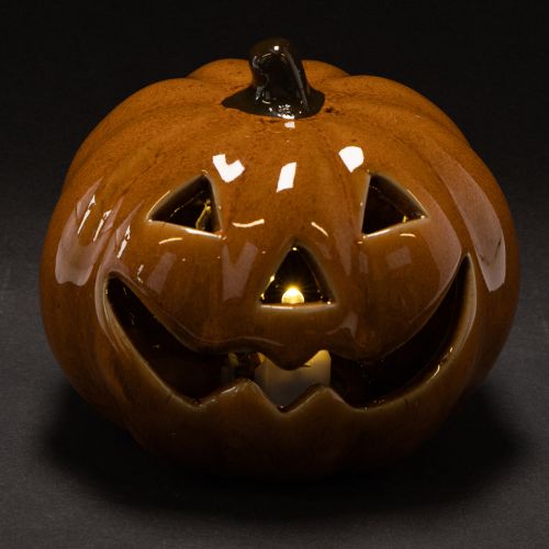 Keramisk græskar LED Halloween dekoration lille 10 cm | Floristik24.dk