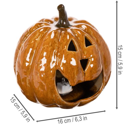 Keramisk græskar Halloween LED-dekoration 15 cm | Floristik24.dk