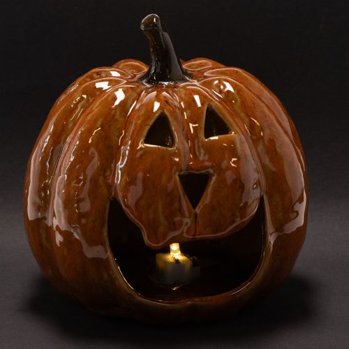 Keramisk græskar Halloween LED-dekoration 15 cm | Floristik24.dk