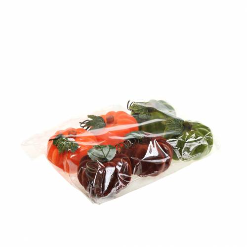 Artikel Mini græskar flokket orange, grøn, rød Ø9cm 6 stk