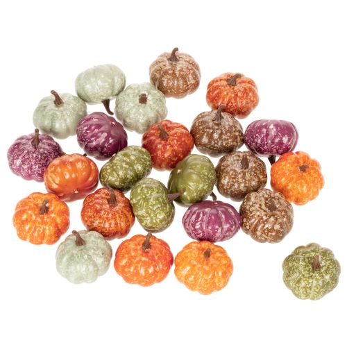 Mini græskardekorationssæt, efterårs- og halloweendekorationer, assorterede farver, 4 cm, 24 dele | Floristik24.dk