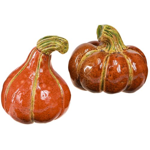Græskar keramik efterårsdekoration brun orange 10/13cm 2 stk