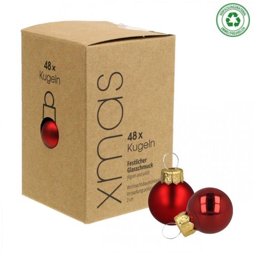 Floristik24 Mini julekugler glas rød mat/blank Ø2cm 44 stk