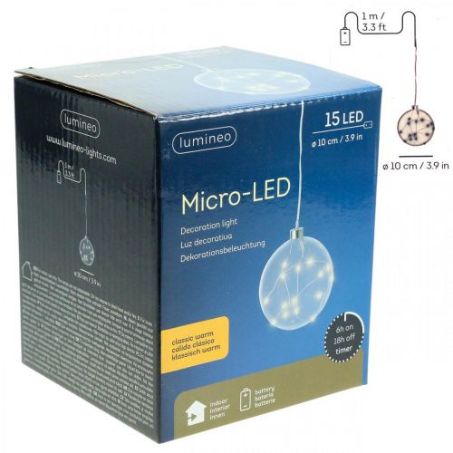 Floristik24 LED kugle indvendig Ø10cm tonet 15L varm hvid timer