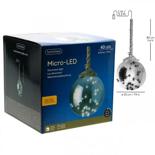 Floristik24 LED kugle indvendig Ø20cm tonet 40L varm hvid timer
