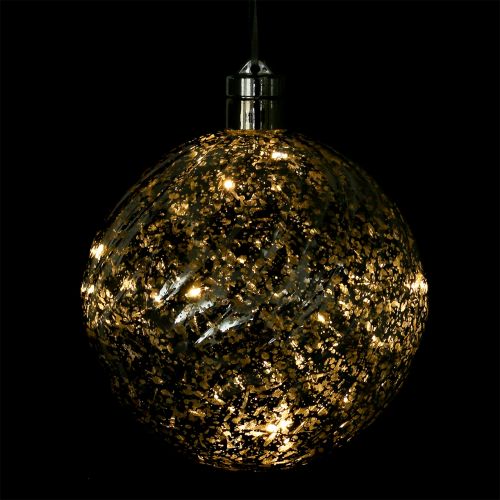 Floristik24 Kugle plastik sølv 15cm med 10 LED og batterier