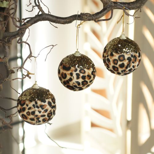 Julekugle leopardmønster med gyldent glimmer 7 cm 3 stk. købe | Floristik24.dk