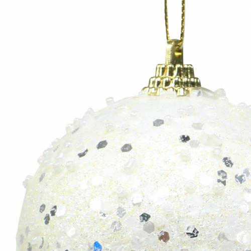 Floristik24 Juletræspynt Julekugle skum hvid glitter Ø8cm 2stk