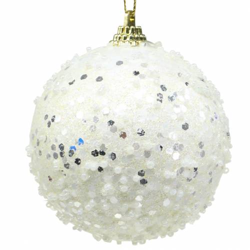 Floristik24 Juletræspynt Julekugle skum hvid glitter Ø8cm 2stk