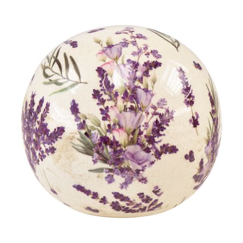 Keramisk kugle med lavendel motiv keramisk dekoration lilla creme 12cm