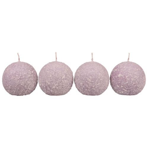 Artikel Runde stearinlys Lilla Snowball Glitter Ball stearinlys 8 cm Pakke med 4