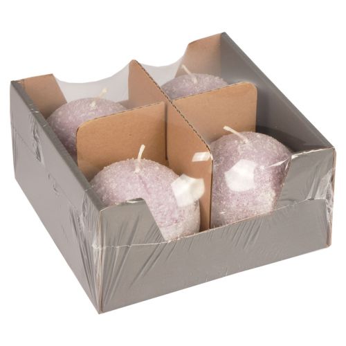 Artikel Runde stearinlys Lilla Snowball Glitter Ball stearinlys 8 cm Pakke med 4