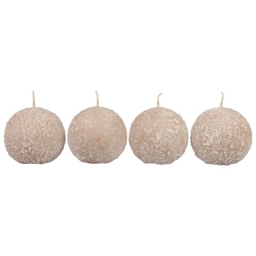 Artikel Kuglelys 8 cm runde lys beige sneboldglimmer 4 stk