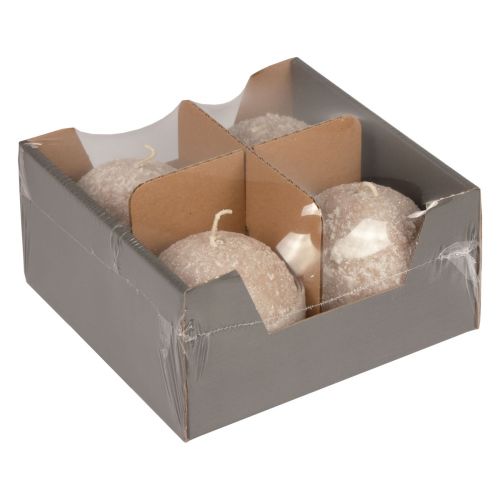 Artikel Kuglelys 8 cm runde lys beige sneboldglimmer 4 stk