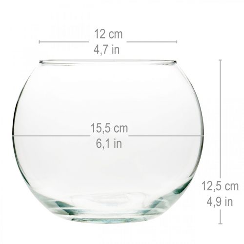 Artikel Kuglevase Glasvase Klar rundbordsvase Blomstervase Ø15,5cm H12,5cm
