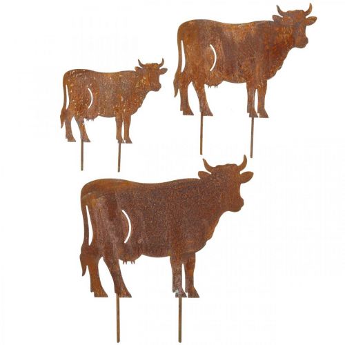 Floristik24 Køer, metalstikko, havedekoration, patina L14,5/19/24cm sæt med 3