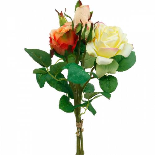 Kunstige blomster, buket roser, borddekorationer, silkeblomster, kunstige roser gul-orange