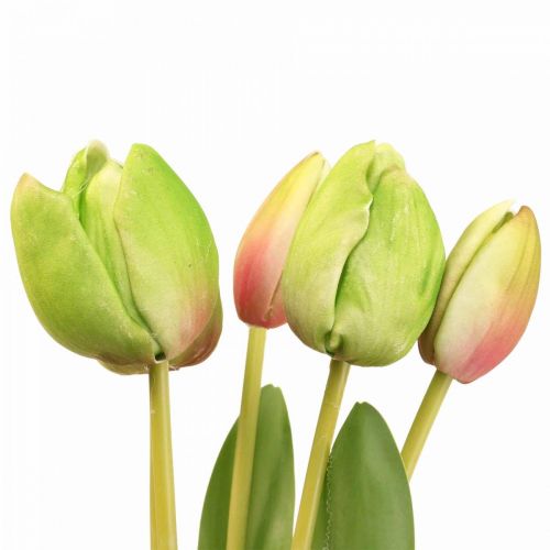 Artikel Kunstige blomster tulipangrøn, forårsblomst 48 cm bundt af 5
