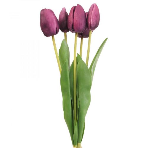 Artikel Kunstige blomster tulipan lilla, forårsblomst 48 cm bundt af 5