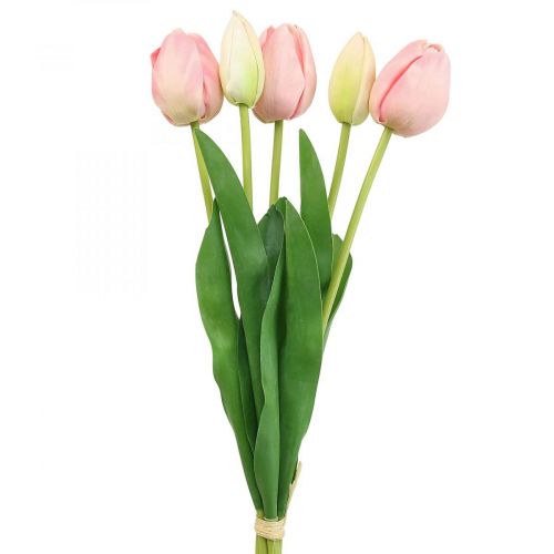 Kunstige blomster tulipan pink, forårsblomst 48 cm bundt af 5