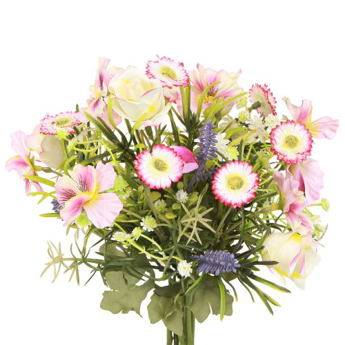 Artikel Kunstig blomsterbuket i creme pink lilla grøn Ø18cm H25cm