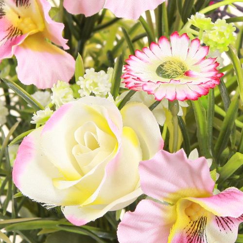 Artikel Kunstig blomsterbuket i creme pink lilla grøn Ø18cm H25cm
