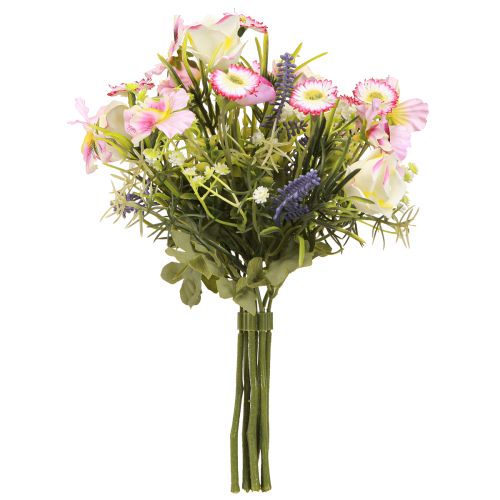 Artikel Kunstig blomsterbuket i creme pink lilla grøn Ø18cm H25cm