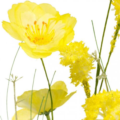 Artikel Buket med gule kunstige blomster, valmuer og ranunkler i en flok, silkeblomster, forårsdekoration L45cm