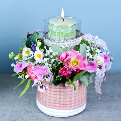 Floristik24 Kunstig buket med ranunculus og bellis pink, hvid Ø20cm