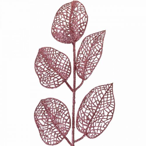 Kunstige planter, deco blade, kunstig gren pink glitter L36cm 10p