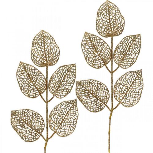 Kunstige planter, grendekoration, deco blad gylden glitter L36cm 10p