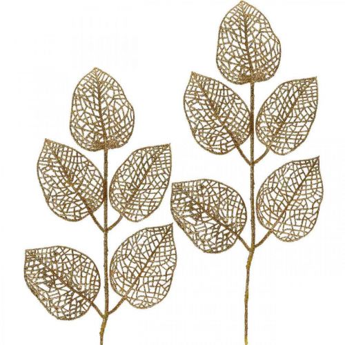 Floristik24 Kunstige planter, grendekoration, dekorativ bladgylden glitter L36cm 10 stk