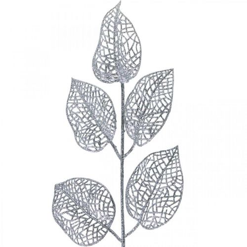 Kunstige planter, grendekoration, deco blad sølvglimmer L36cm 10p