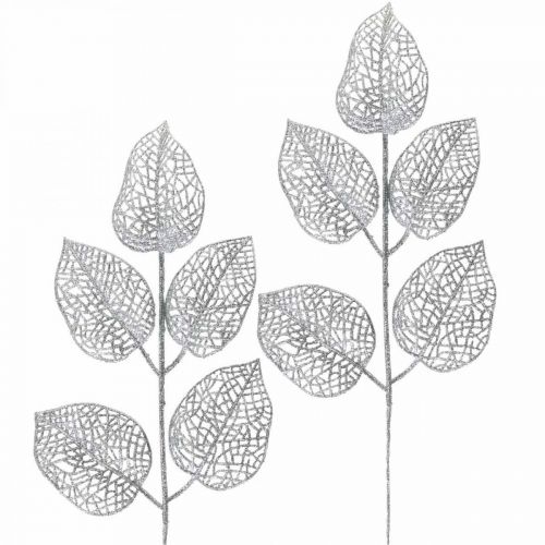 Floristik24 Kunstige planter, grendekoration, dekorativ bladsølvglimmer L36cm 10 stk