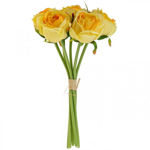 Floristik24 Kunstige Roser Gule Kunstige Roser Silkeblomster 28cm 7stk