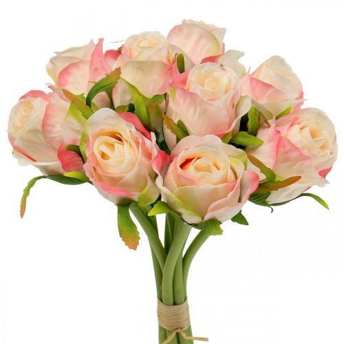 Floristik24 Kunstige roser pink abrikos kunstige roser 28cm bundt 9 stk