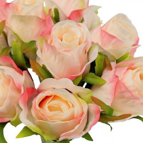 Floristik24 Kunstige roser pink abrikos kunstige roser 28cm bundt 9 stk