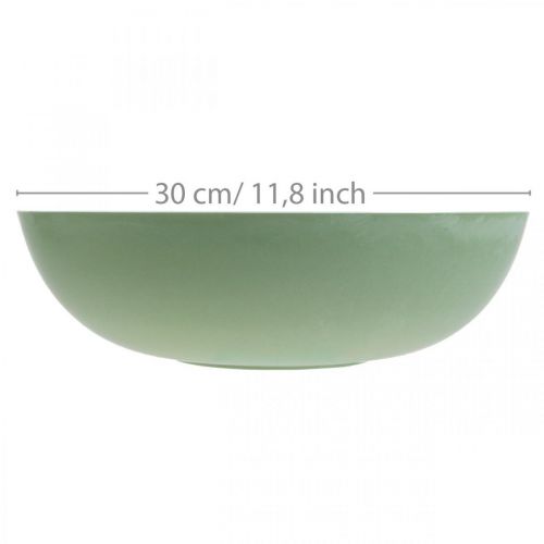 Artikel Rund plantekasse, blomsterdekoration, plastskål, beholder til arrangement grøn, hvidbroget H8,5cm Ø30cm