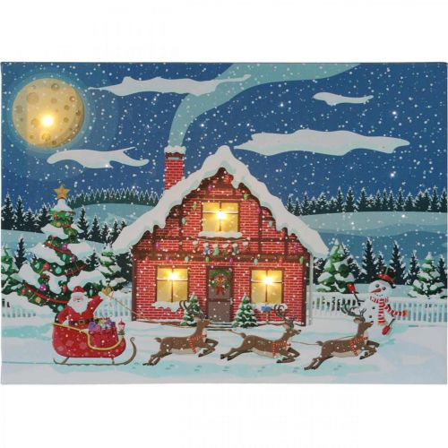 LEDbillede jule julemand med snemand LED vægmaleri 38x28cm