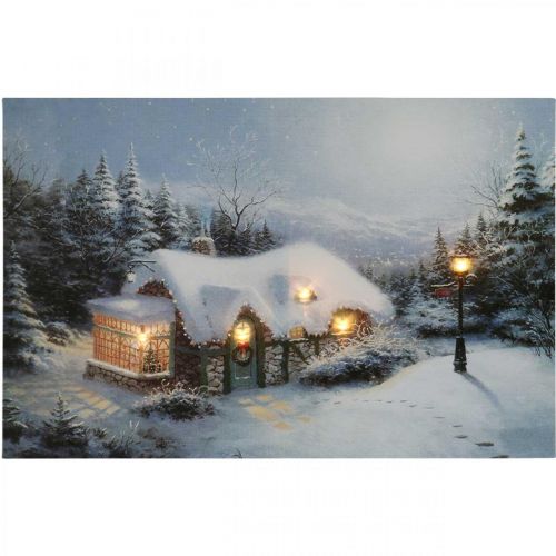 Artikel LED billede Jul vinterlandskab med hus LED vægmaleri 58x38cm