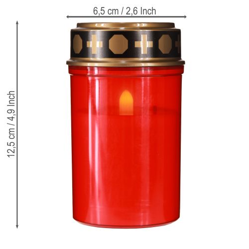 Artikel LED gravlys med timer kirkegård lys til batteri rød H12,5cm