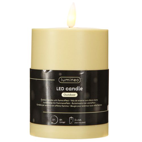Artikel LED Stearinlys Udendørs Timer Flammeeffekt Grøn Beige H12cm