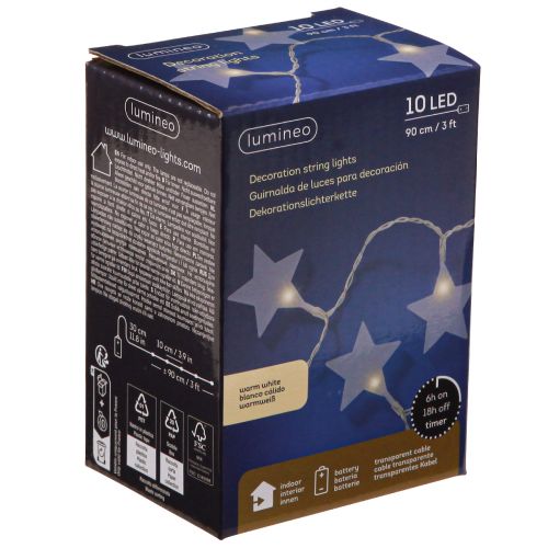 Artikel LED fe lys stjerner med timer 10 LED varm hvid 90cm