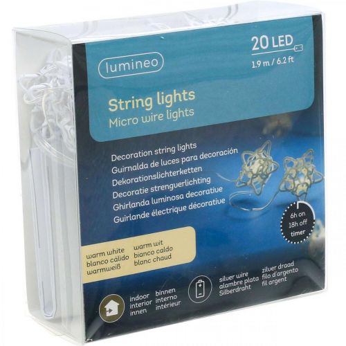 Artikel LED lyskæde stjerner mikro LED timer indvendig hvid 1,90m