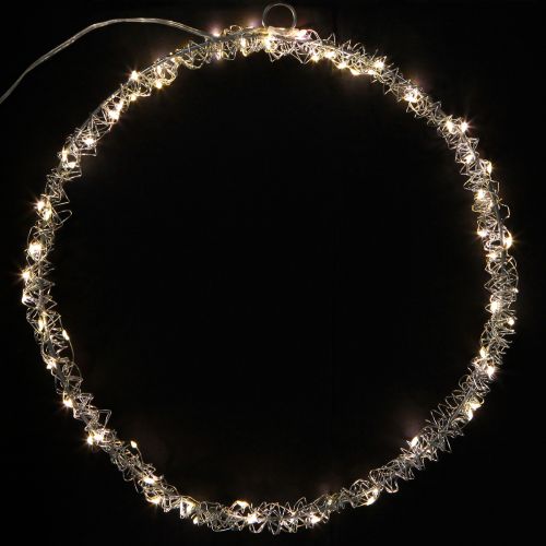 Artikel LED-ring metaldekoration til ophængning sølv varm hvid 30 cm