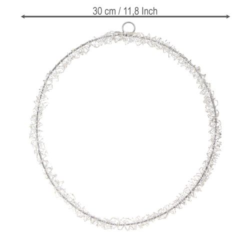 Artikel LED-ring metaldekoration til ophængning sølv varm hvid 30 cm